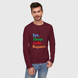 Лонгслив хлопковый мужской Eat Sleep Judo Repeat, цвет: меланж-бордовый — фото 2