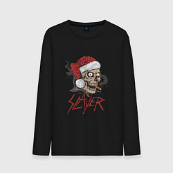 Лонгслив хлопковый мужской SLAYER SKULL SANTA NEW YEAR, цвет: черный