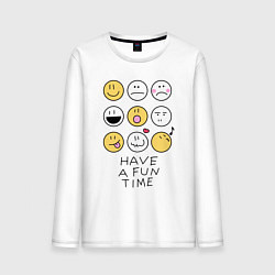 Лонгслив хлопковый мужской Have a fun time - emoji, цвет: белый