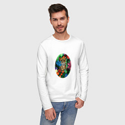 Лонгслив хлопковый мужской Гепард в сад с тропическими цветами, цвет: белый — фото 2