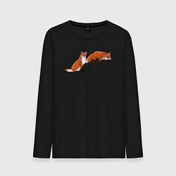 Лонгслив хлопковый мужской Акварельные лисы пара, цвет: черный