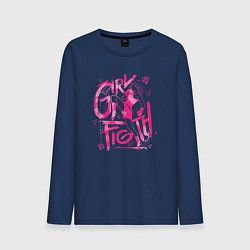 Лонгслив хлопковый мужской GIRL FIGTH женская драка, цвет: тёмно-синий