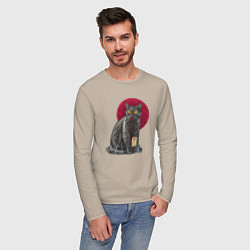 Лонгслив хлопковый мужской Кот программист и мышка, цвет: миндальный — фото 2