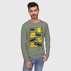 Лонгслив хлопковый мужской Пика Пика Пикачу Pikachu, цвет: авокадо — фото 2