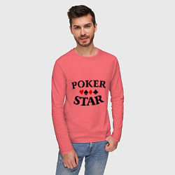 Лонгслив хлопковый мужской Poker Star, цвет: коралловый — фото 2