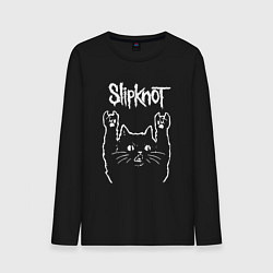 Лонгслив хлопковый мужской Slipknot, Слипкнот Рок кот, цвет: черный