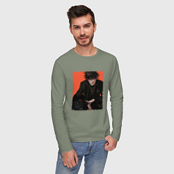 Лонгслив хлопковый мужской Мегуми, цвет: авокадо — фото 2