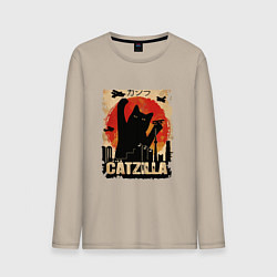 Лонгслив хлопковый мужской Котзилла 0001, цвет: миндальный