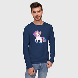 Лонгслив хлопковый мужской Единорог unicorn, цвет: тёмно-синий — фото 2