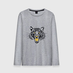 Лонгслив хлопковый мужской Агрессивный тигр с монетой Биткоин в пасти, цвет: меланж