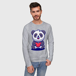 Лонгслив хлопковый мужской Панда с сердцем!, цвет: меланж — фото 2