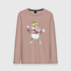 Лонгслив хлопковый мужской Плюшевый кот-боксер, цвет: пыльно-розовый