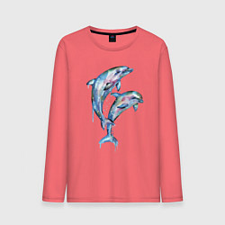 Лонгслив хлопковый мужской Dolphins Watercolour, цвет: коралловый