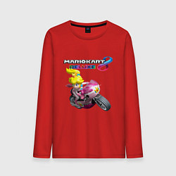 Лонгслив хлопковый мужской Принцесса Персик на мотоцикле Mario Kart 8 Deluxe, цвет: красный