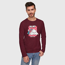 Лонгслив хлопковый мужской Кот - сэндвич, цвет: меланж-бордовый — фото 2