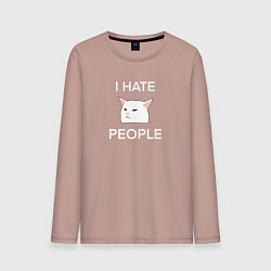 Мужской лонгслив I hate people, текст с белым мемным котом