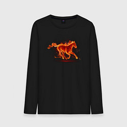 Лонгслив хлопковый мужской Fire horse огненная лошадь, цвет: черный