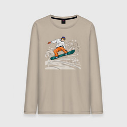 Лонгслив хлопковый мужской Сноубордист snowboard, цвет: миндальный