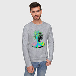 Лонгслив хлопковый мужской Gorgon Medusa Vaporwave Neon, цвет: меланж — фото 2