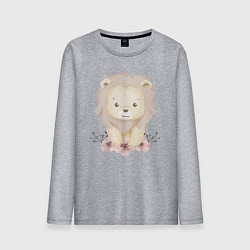 Лонгслив хлопковый мужской Милый Львёнок С Цветами, цвет: меланж