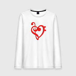 Лонгслив хлопковый мужской Сердце скрипичный и басовый ключи красное, цвет: белый
