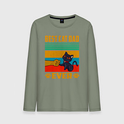 Лонгслив хлопковый мужской Лучший кошачий батя на свете, цвет: авокадо