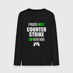 Лонгслив хлопковый мужской I Paused Counter Strike To Be Here с зелеными стре, цвет: черный