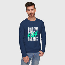 Лонгслив хлопковый мужской Follow Your Fake Dreams, цвет: тёмно-синий — фото 2