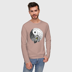Лонгслив хлопковый мужской Инь Янь по совиному, цвет: пыльно-розовый — фото 2