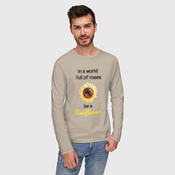 Лонгслив хлопковый мужской Be a Sunflower, цвет: миндальный — фото 2