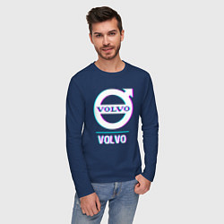 Лонгслив хлопковый мужской Значок Volvo в стиле Glitch, цвет: тёмно-синий — фото 2
