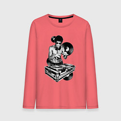 Лонгслив хлопковый мужской Bruce Lee - Vinyl Dj, цвет: коралловый