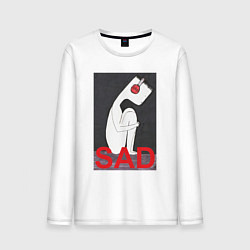 Лонгслив хлопковый мужской Грустяш слушает музыку, цвет: белый