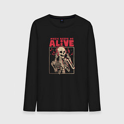 Лонгслив хлопковый мужской Music Keeps Me Alive, цвет: черный