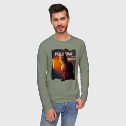 Лонгслив хлопковый мужской STRAY FOLLOW MEOW, цвет: авокадо — фото 2