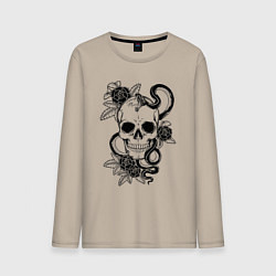 Мужской лонгслив Чёрная мамба обвивает череп и розы