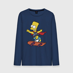 Лонгслив хлопковый мужской Барт Симпсон - крутой скейтер, цвет: тёмно-синий