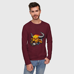 Лонгслив хлопковый мужской Свирепый бычара, цвет: меланж-бордовый — фото 2