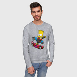 Лонгслив хлопковый мужской Барт Симпсон - крутой скейтбордист, цвет: меланж — фото 2