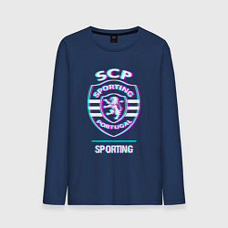 Лонгслив хлопковый мужской Sporting FC в стиле glitch, цвет: тёмно-синий