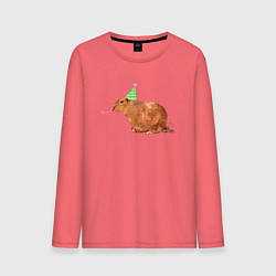 Лонгслив хлопковый мужской Капибара празднует, цвет: коралловый