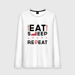 Лонгслив хлопковый мужской Надпись: eat sleep Quake repeat, цвет: белый