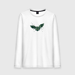 Лонгслив хлопковый мужской Летящая сова в тенистом зеленом лесу, цвет: белый