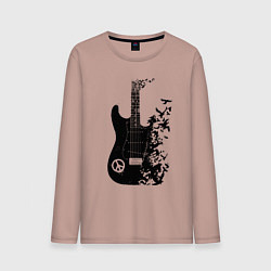 Лонгслив хлопковый мужской Гитара и птицы, цвет: пыльно-розовый