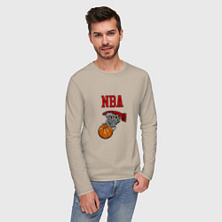 Лонгслив хлопковый мужской Basketball - NBA logo, цвет: миндальный — фото 2