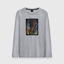 Мужской лонгслив Кошки на дереве и северное сияние