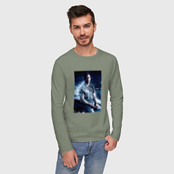 Лонгслив хлопковый мужской Пол Уокер на капоте, цвет: авокадо — фото 2