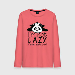 Лонгслив хлопковый мужской Я не ленивый я просто быстро устаю - панда, цвет: коралловый