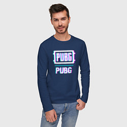 Лонгслив хлопковый мужской PUBG в стиле glitch и баги графики, цвет: тёмно-синий — фото 2