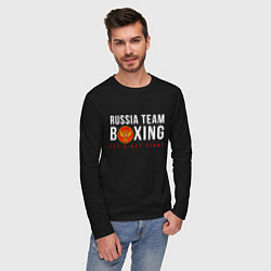 Лонгслив хлопковый мужской Boxing national team of russia, цвет: черный — фото 2